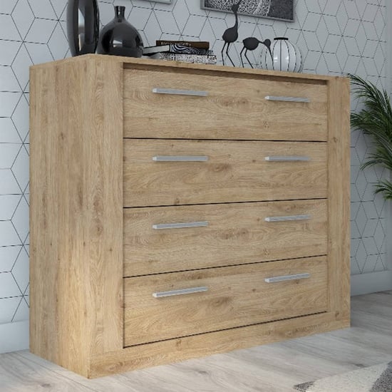 Ionia Wooden Chest Of 4 Drawers In Shetland Oak