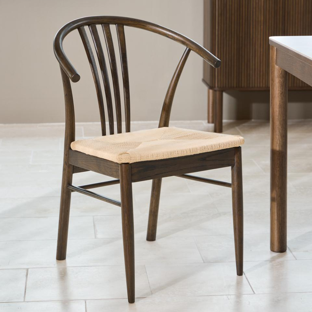 Ionia Off White Smoked Oak Rattan Dining Chairs In Pair