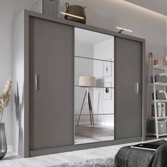 Photo of Ionia wooden wardrobe with mirrored sliding door in matt grey