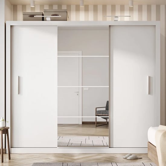Product photograph of Ionia Wooden Wardrobe With Mirrored Sliding Door In Matt White from Furniture in Fashion