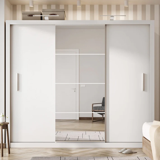 Read more about Ionia wooden wardrobe with mirrored sliding door in matt white