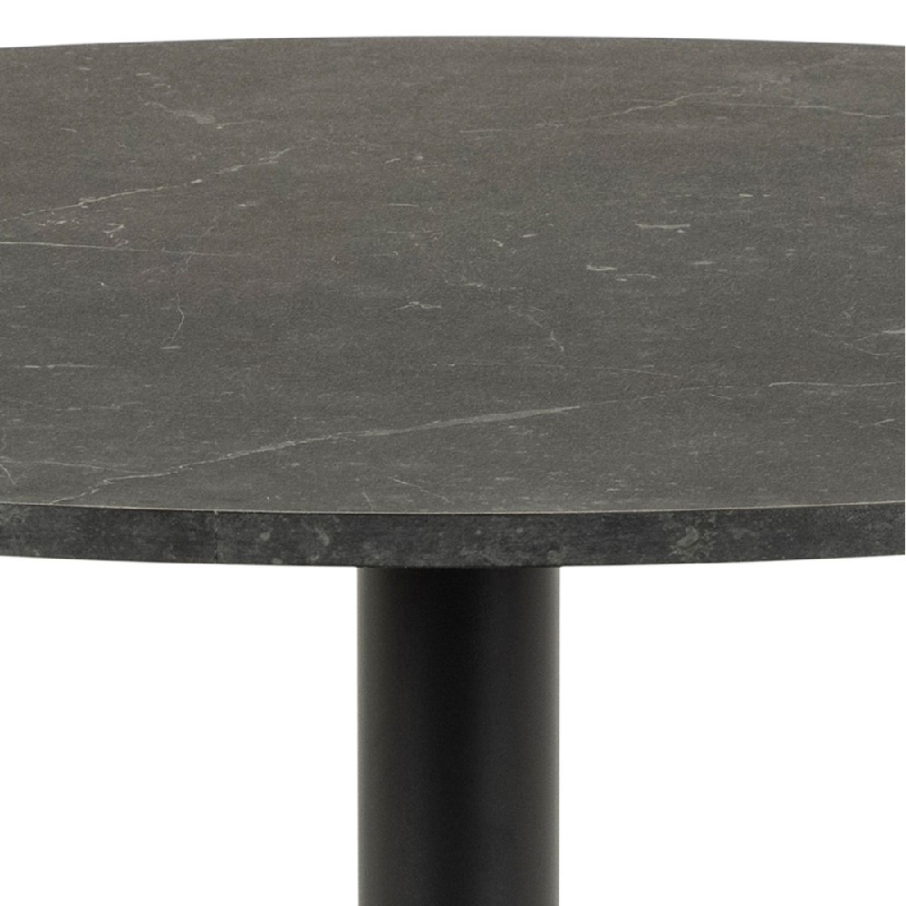 Ionia Wooden Dining Table Round In Black Marble Print