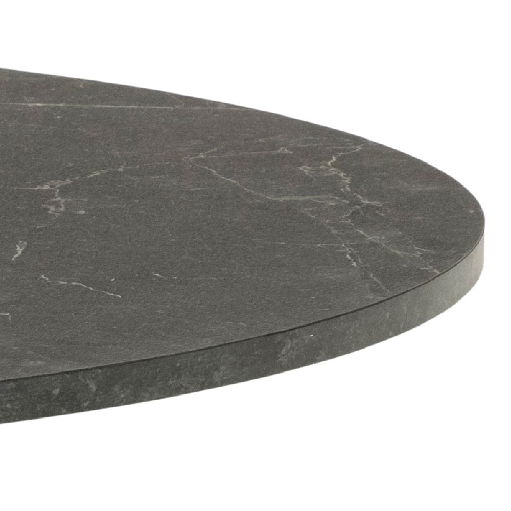 Ionia Wooden Dining Table Round In Black Marble Print