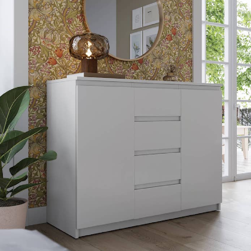 Read more about Ionia wooden sideboard with 2 doors 4 drawers in matt white