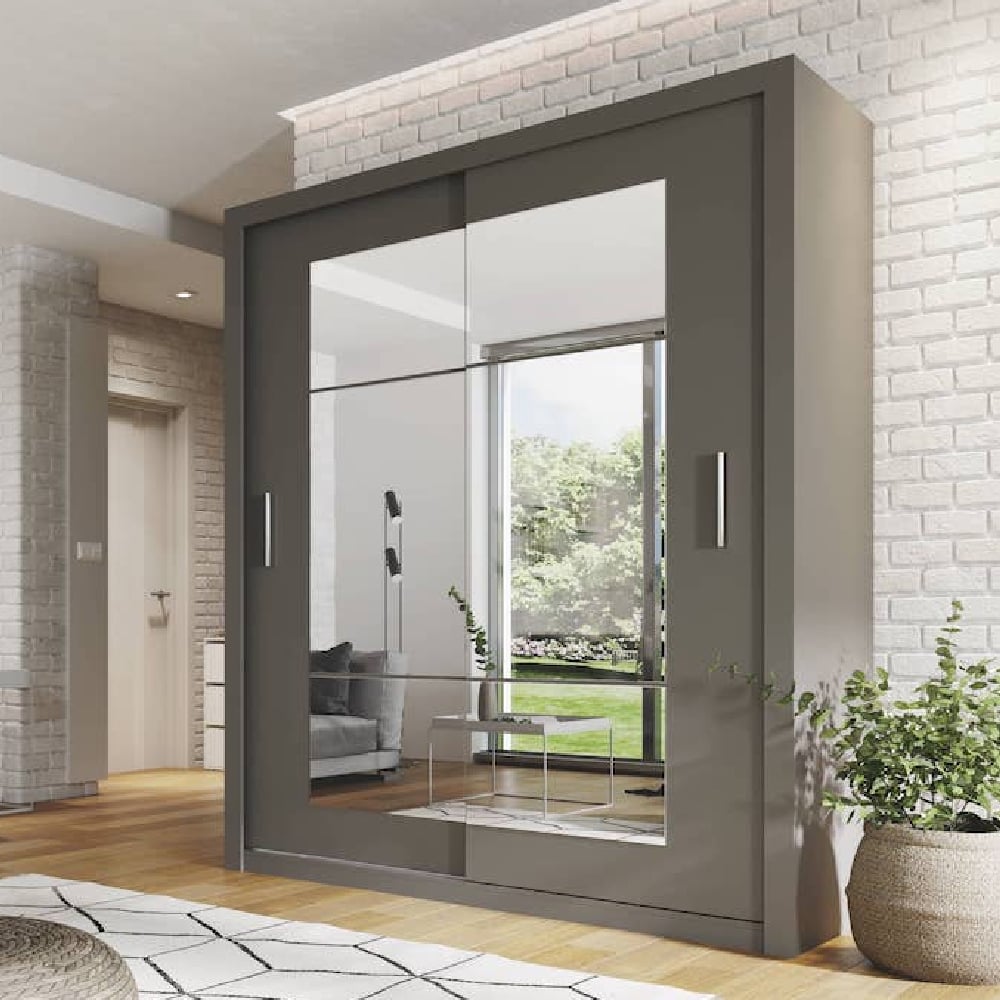 Read more about Ionia wooden wardrobe 180cm with 2 sliding doors in matt grey