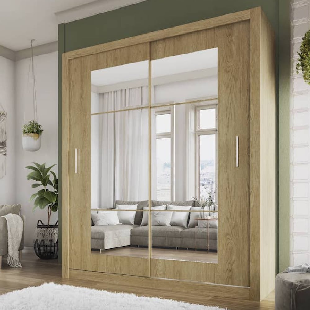 Read more about Ionia wooden wardrobe 180cm with 2 sliding doors in shetland oak