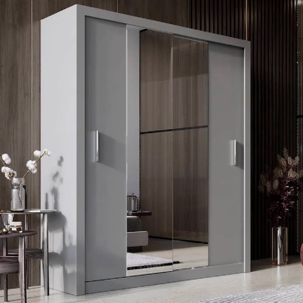Read more about Ionia wooden wardrobe with 2 sliding doors in matt grey