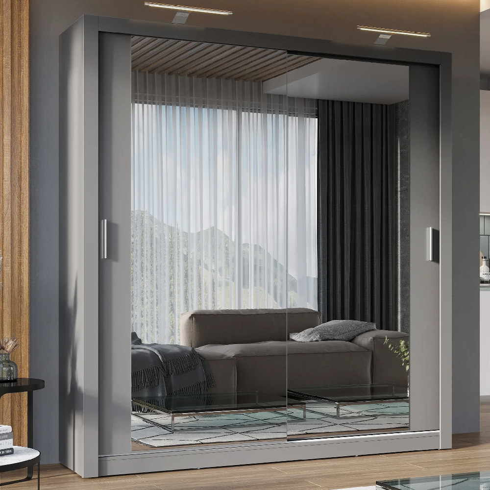 Read more about Ionia wooden wardrobe 200cm with 2 sliding doors in grey