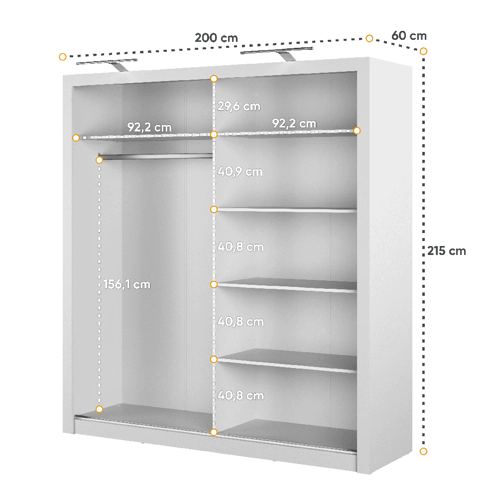 Ionia Wooden Wardrobe 200cm With 2 Sliding Doors In White