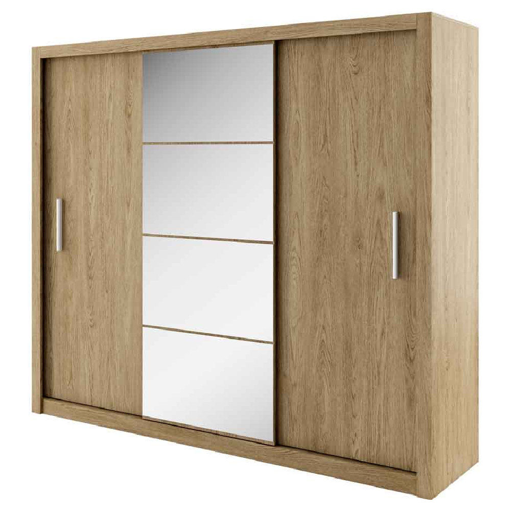 Ionia Wooden Wardrobe With 3 Sliding Doors In Shetland Oak