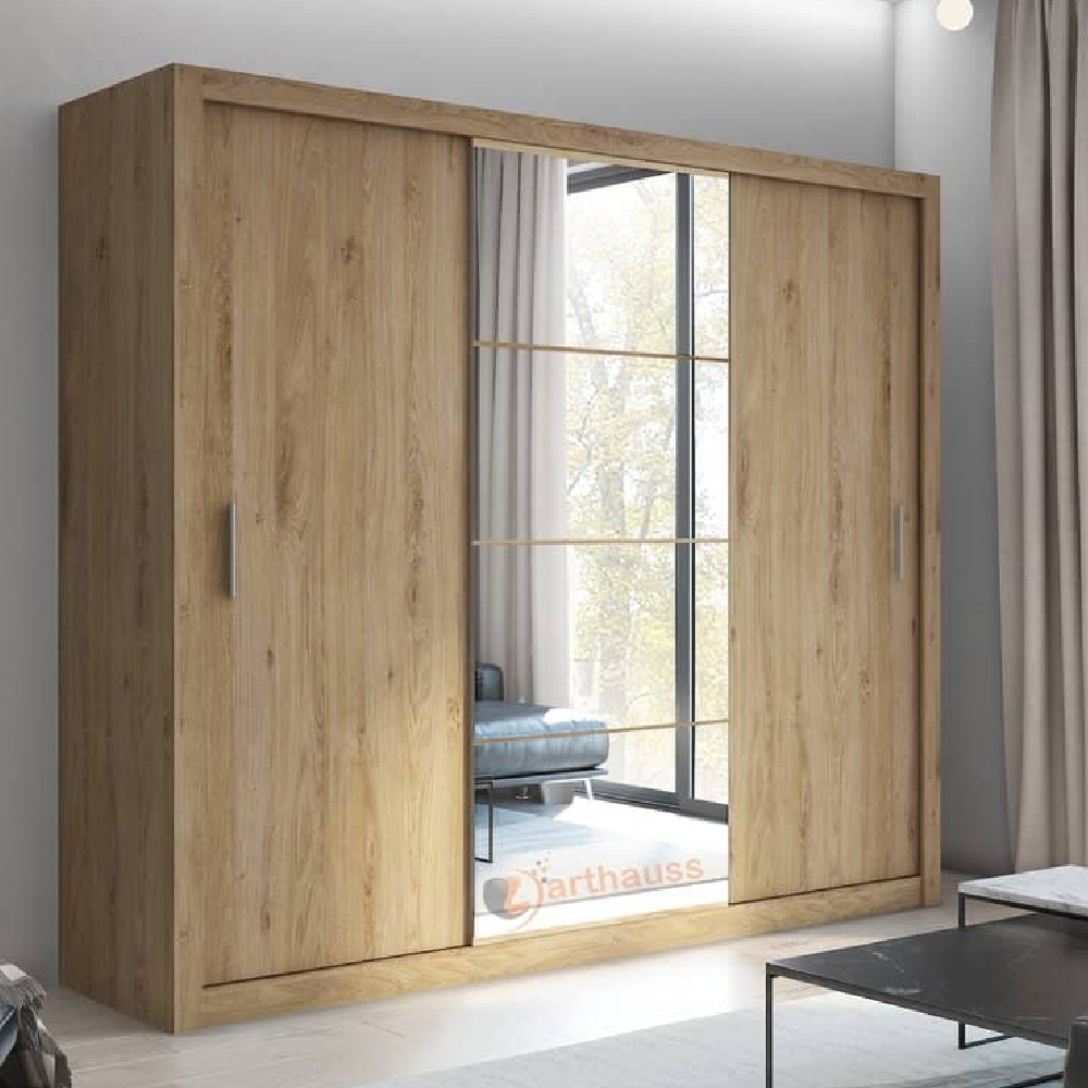 Read more about Ionia wooden wardrobe with 3 sliding doors in shetland oak