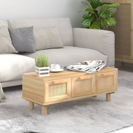 Read more about Alfy coffee table with 3 drawers in brown and natural rattan