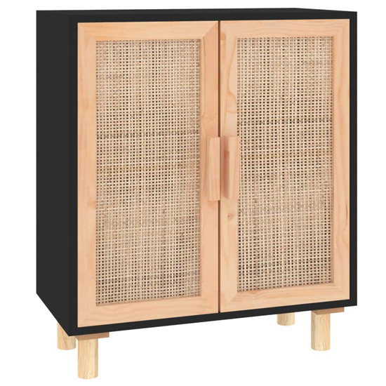 Alfy Wooden Sideboard With 2 Doors In Black And Natural Rattan