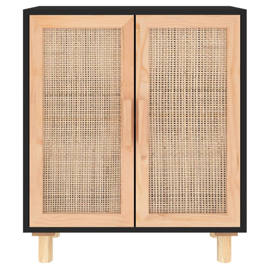 Alfy Wooden Sideboard With 2 Doors In Black And Natural Rattan
