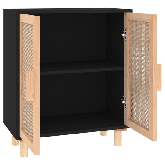 Alfy Wooden Sideboard With 2 Doors In Black And Natural Rattan