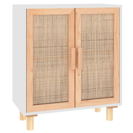 Alfy Wooden Sideboard With 2 Doors In White And Natural Rattan