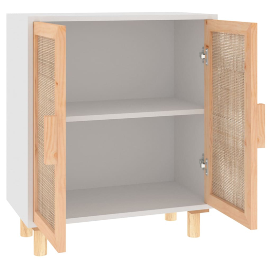 Alfy Wooden Sideboard With 2 Doors In White And Natural Rattan