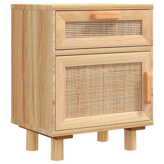 Alfy Wooden Bedside Cabinet In Brown And Natural Rattan