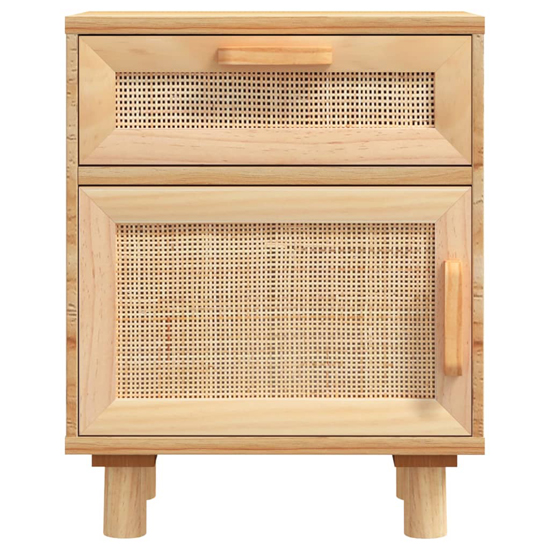 Alfy Wooden Bedside Cabinet In Brown And Natural Rattan