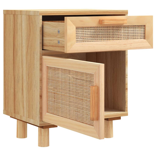 Alfy Wooden Bedside Cabinet In Brown And Natural Rattan