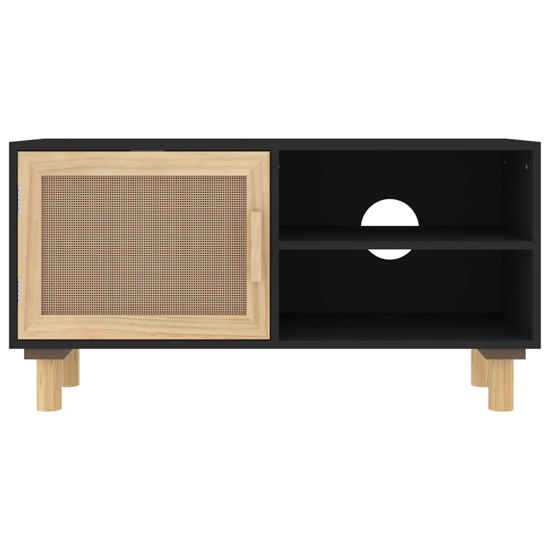 Alfy Wooden TV Stand With 1 Door In Black And Natural Rattan