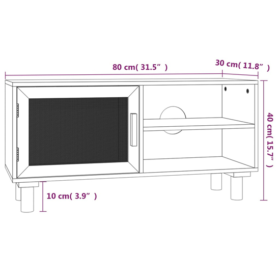 Alfy Wooden TV Stand With 1 Door In Black And Natural Rattan