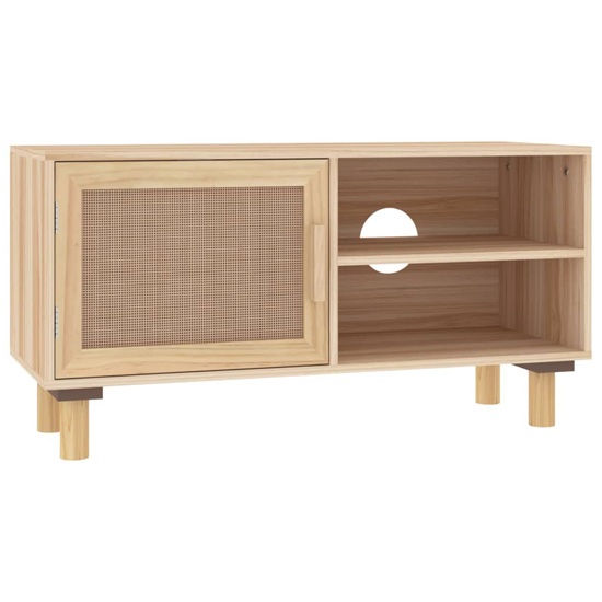 Alfy Wooden TV Stand With 1 Door In Brown And Natural Rattan