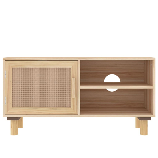 Alfy Wooden TV Stand With 1 Door In Brown And Natural Rattan