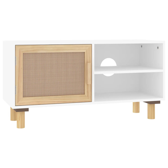 Alfy Wooden TV Stand With 1 Door In White And Natural Rattan