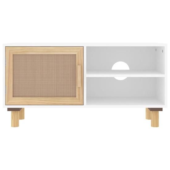 Alfy Wooden TV Stand With 1 Door In White And Natural Rattan