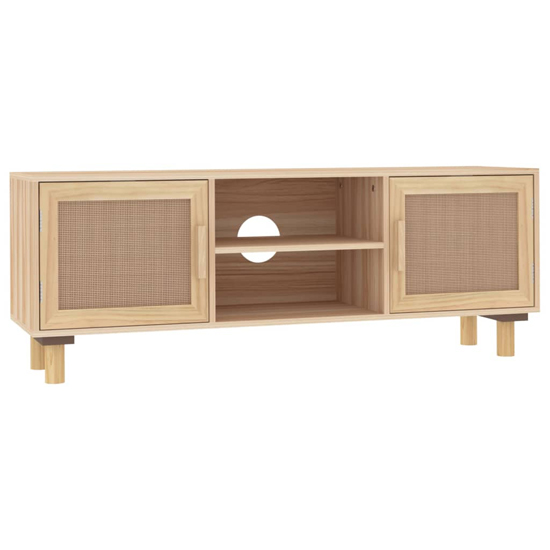 Alfy Wooden TV Stand With 2 Door In Brown And Natural Rattan