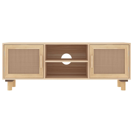 Alfy Wooden TV Stand With 2 Door In Brown And Natural Rattan