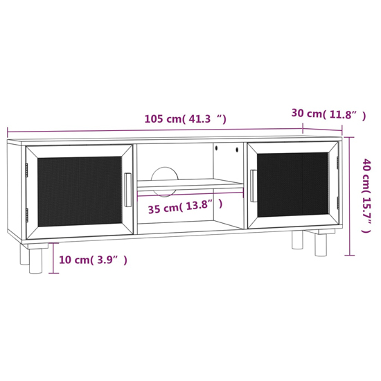 Alfy Wooden TV Stand With 2 Door In Brown And Natural Rattan