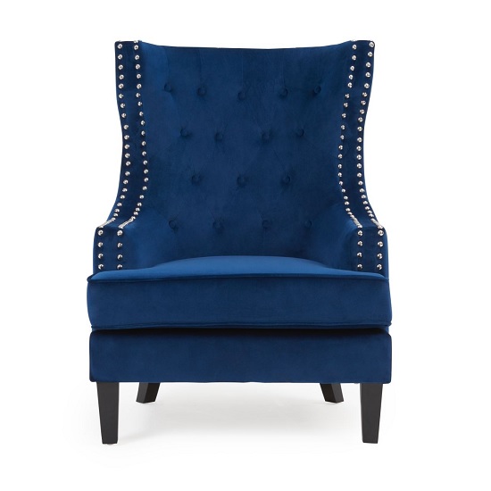 Irina Modern Accent Chair In Blue Velvet With Black Legs FiF