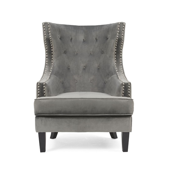 Irina Velvet Accent Chair In Grey With Black Legs_2