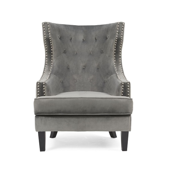 Irina Modern Accent Chair In Grey Velvet With Black Legs | FiF