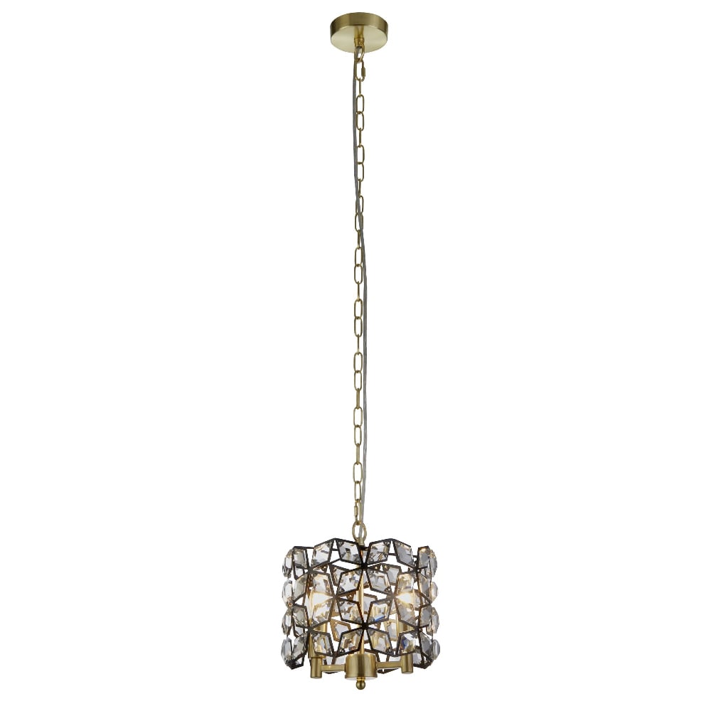Read more about Iris 2 light crystal frame pendant light in black and brass