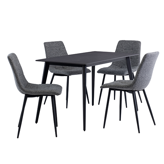 Iris Black Stone Dining Table With 4 Ebele Dark Grey Chairs