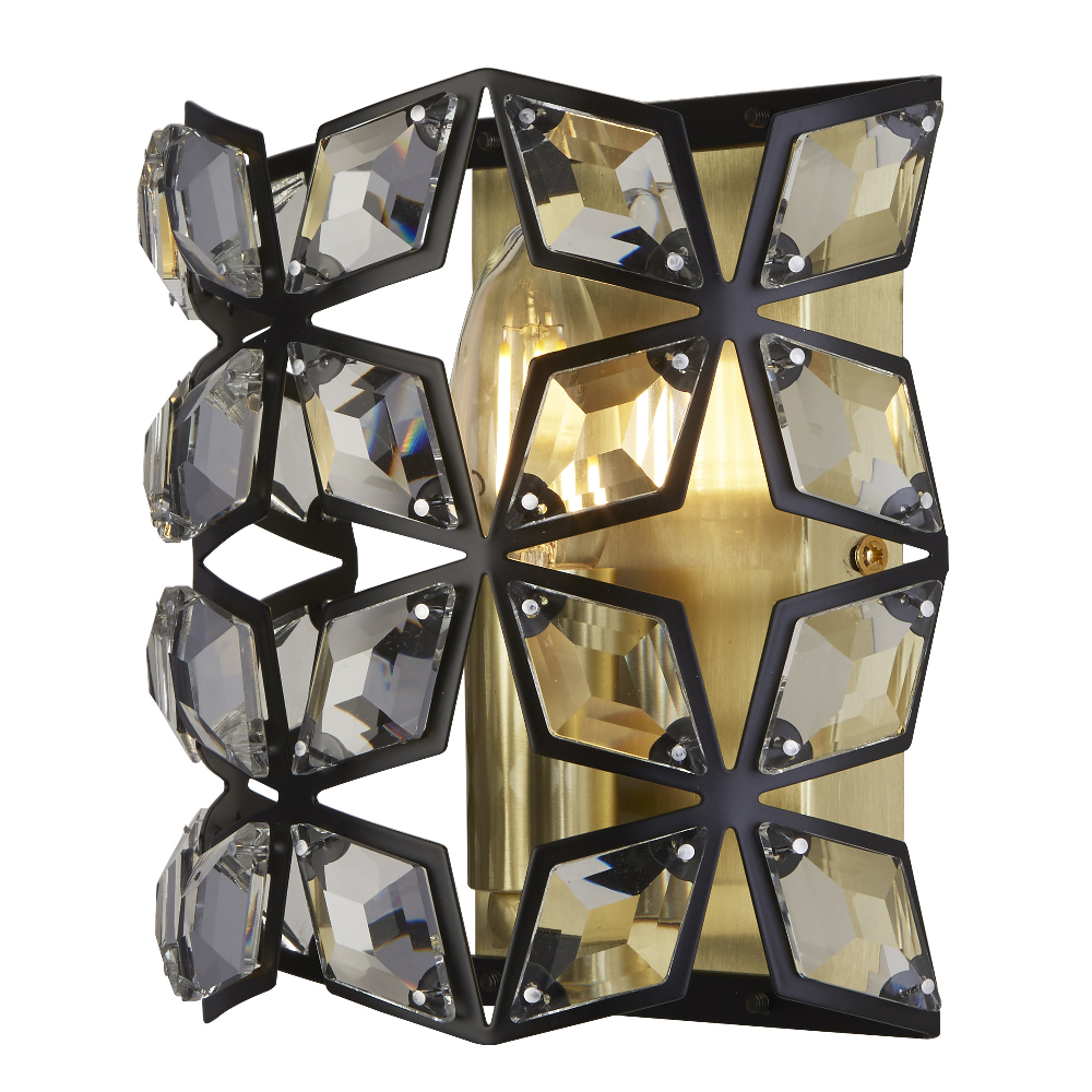 Read more about Iris crystal frame wall light in black and brass