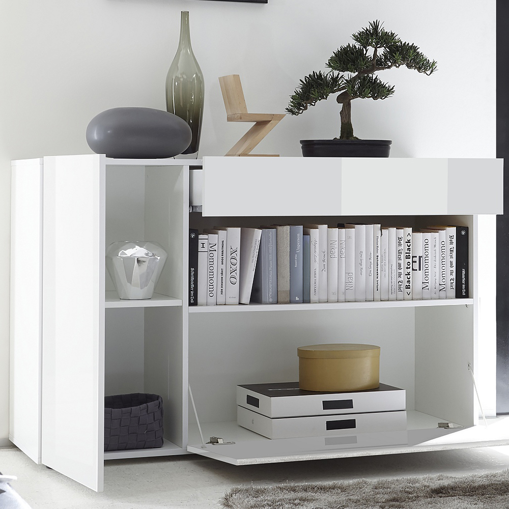 Iris High Gloss Sideboard With 1 Drawer In White