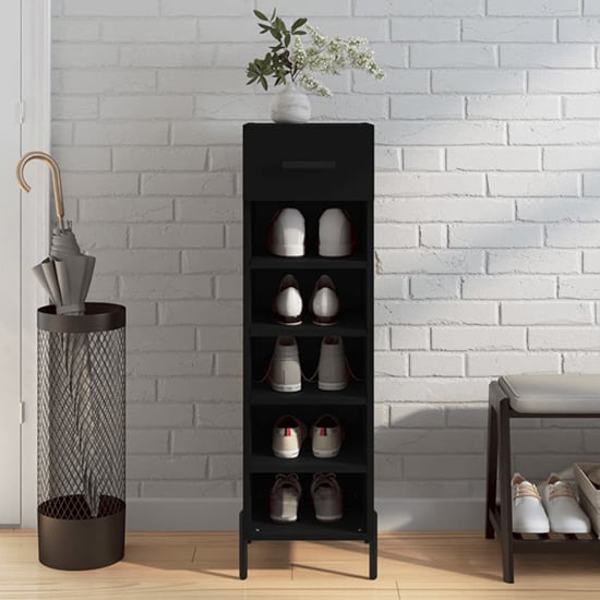 Iris Wooden Shoe Storage Cabinet With 1 Drawer In Black