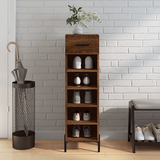 Read more about Iris wooden shoe storage cabinet with 1 drawer in brown oak
