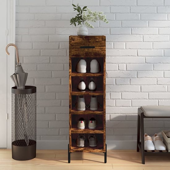 Read more about Iris wooden shoe storage cabinet with 1 drawer in smoked oak