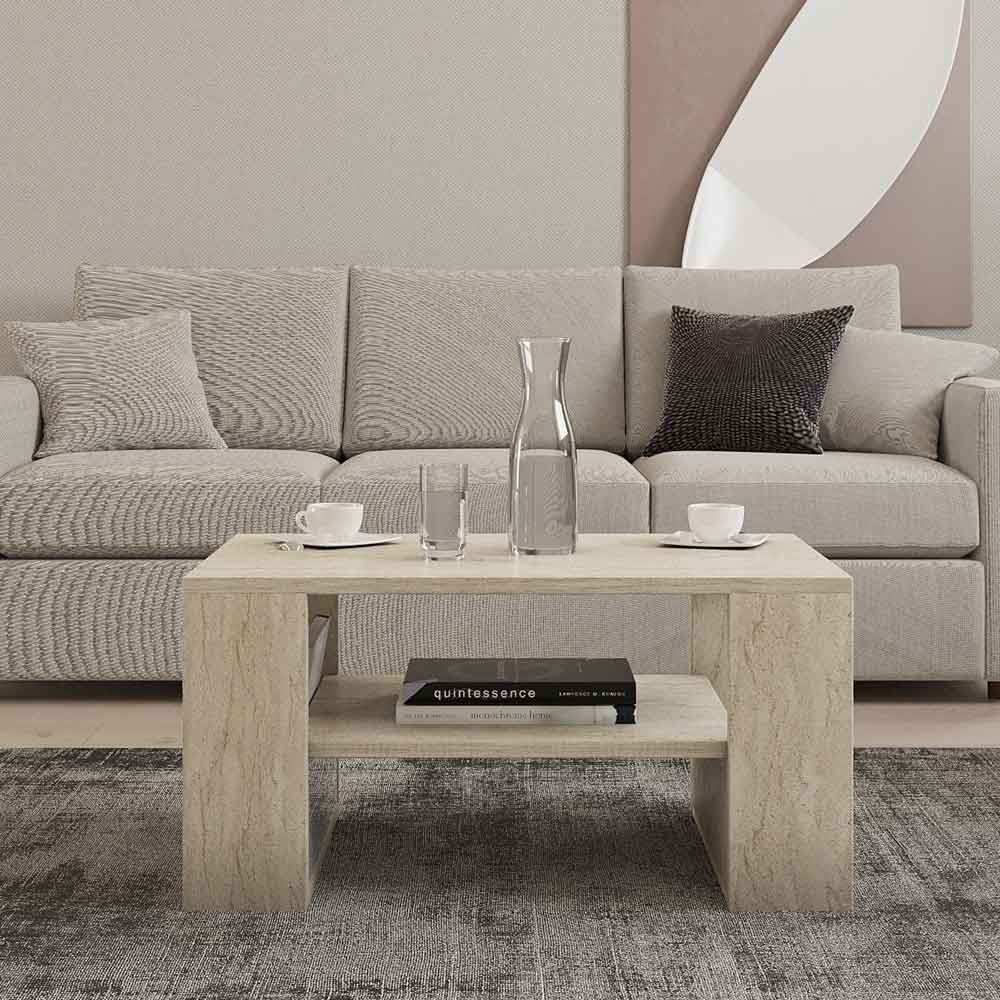Iris Wooden Coffee Table in Travertine Marble Effect
