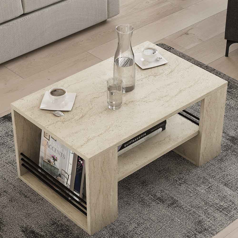 Iris Wooden Coffee Table in Travertine Marble Effect