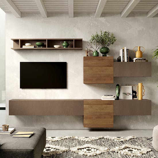 Read more about Iris wall hung wooden entertainment unit in bronze and mercure