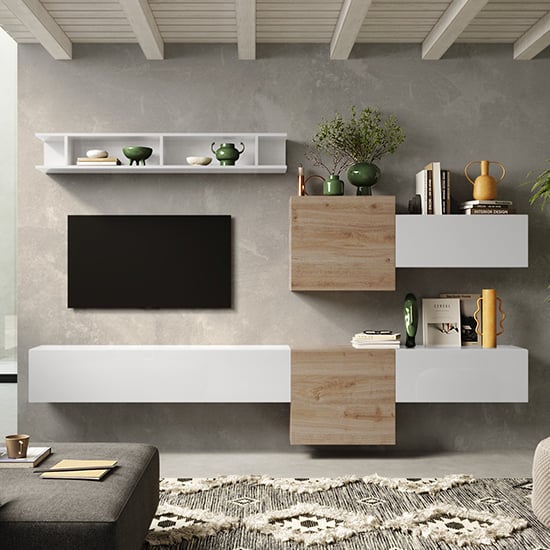 Product photograph of Iris Wall Hung High Gloss Entertainment Unit In White And Cadiz from Furniture in Fashion