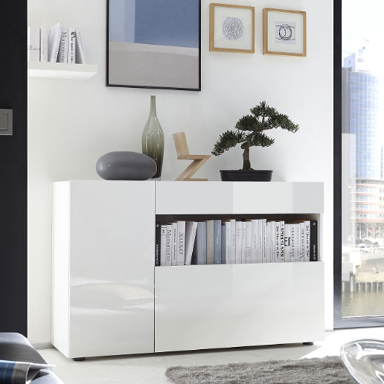 Photo of Iris wooden sideboard in white high gloss