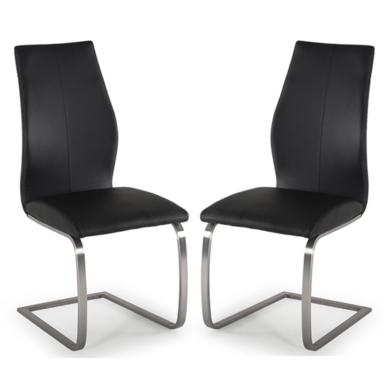 Irma Black Faux Leather Dining Chairs With Steel Legs In Pair