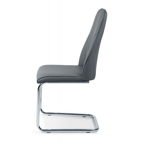 Irma Dining Chair In Grey Faux Leather With Chrome Legs_2
